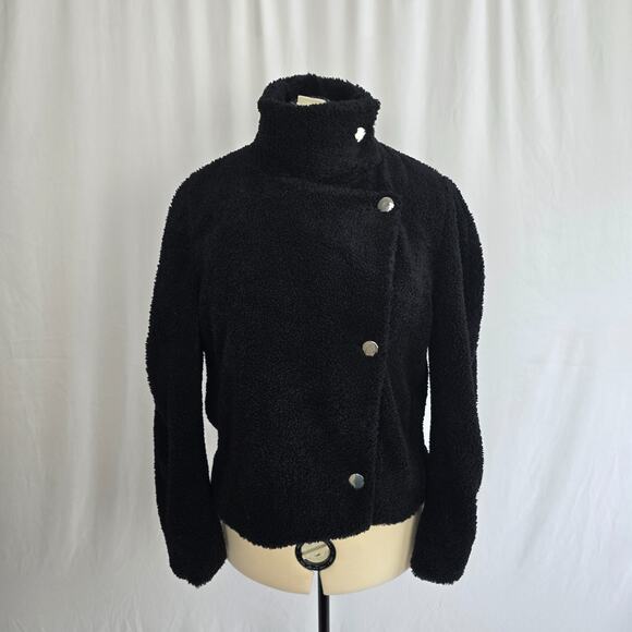 INC International Concepts Sherpa Jacket Women's L Black Wrap Button Crop NWT - Picture 14 of 14